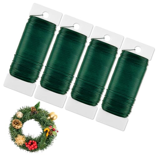 AUAUY 4 Rollos FloristeríA Alambre Manualidades, 0.7mm 35m Alambre para Flores, Alambre Fino Plateado y Dorado para Manualidades, Alambre para Abalorios para Hacer Joyas, Ramos de Boda (Verde)