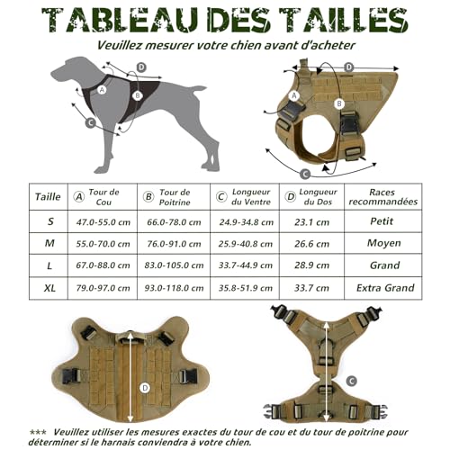 rabbitgoo Harnais Tactiques pour Chien L Marron, Gilet à Anneaux pour Chiens de Travail Militaires, Harnais Militaires Chien d’Entraînement sans Tension, avec Pinces à Sangle pour Randonnées et Chasse - Image 3