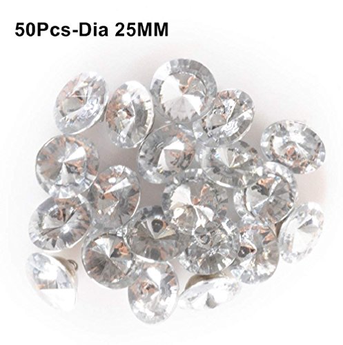 Reelva clair facettes cristal effet diamant Boutons Lot de 50/100, strass Argent plaqué Dos (20 mm/25 mm de diamètre), pour couture, canapé ameublement, scrapbooking, décoration murale, travaux manuels, fabrication de bijoux, shabby chic, tricot, Silver, 50Pcs-Dia 25MM