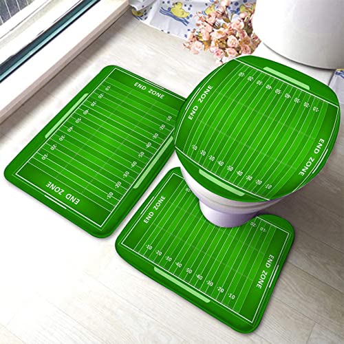 3-teiliges Badezimmerteppich-Set, Feld des Spiels, Strategietaktiken, Endzone, Touchdown-Sportarten, waschbare Badteppiche, rutschfest, mit Rückenpolster, Konturteppich und Toilettendeckelbezug