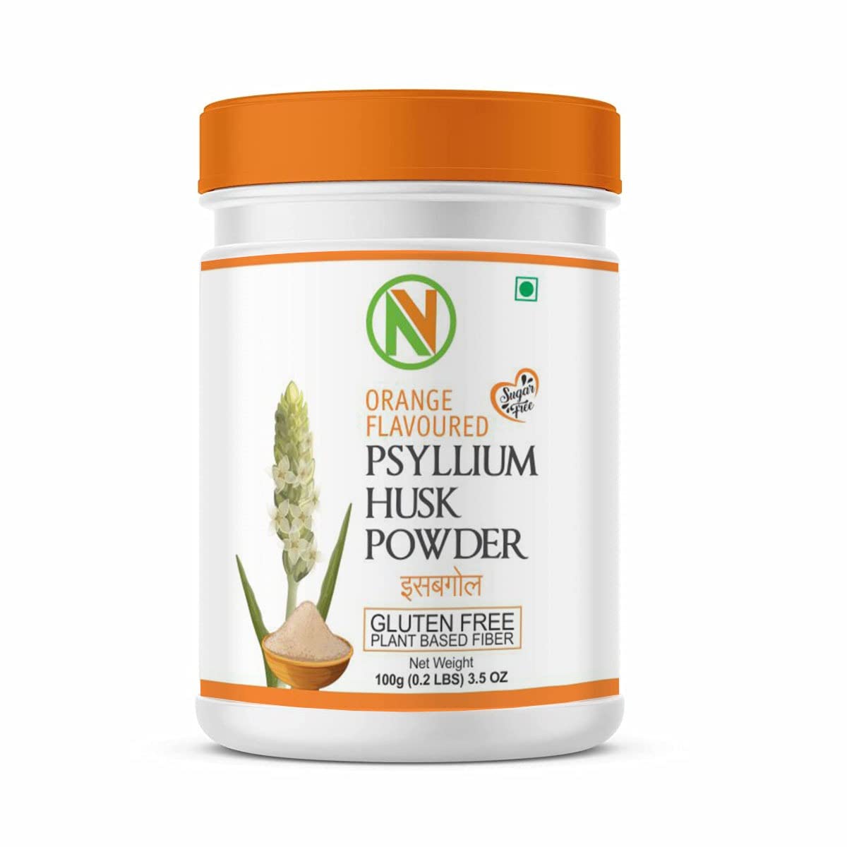 NatureVit Orange Flavour Psyllium Husk Powder 100gm | Isabgol for Constipation Relief | Ayurvedic, Non-Habit Forming, High Soluble Fiber Supplement