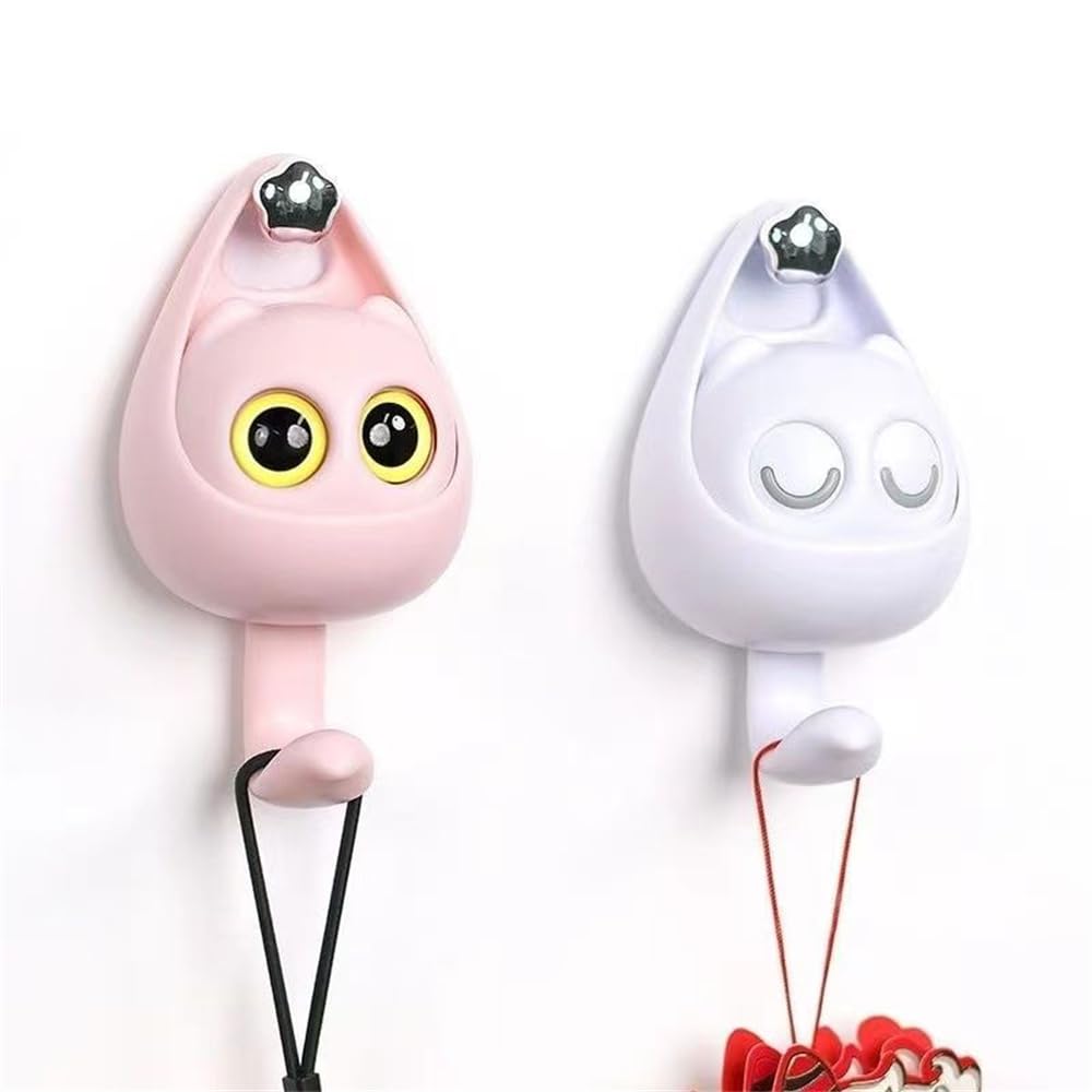 Surek White+Pink 2Pcs Creative Cute Wink Cat Hooks,Self Adhesive Coat Hook Cat Key Hanger,Animal Wall Hooks For Hanging Towels,Hats,Coat (White+Pink)