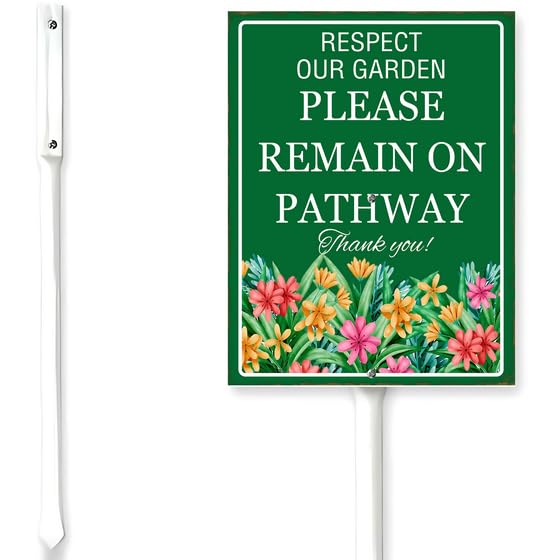 Horienteeon Garden Sign Respect Our Garden Please Remain On Pathway Sign With Stake No Trespassing Private Property Neighborhood Lawn Yard Prop Decorations,Outdoor Aluminium Décor 7x8.8"