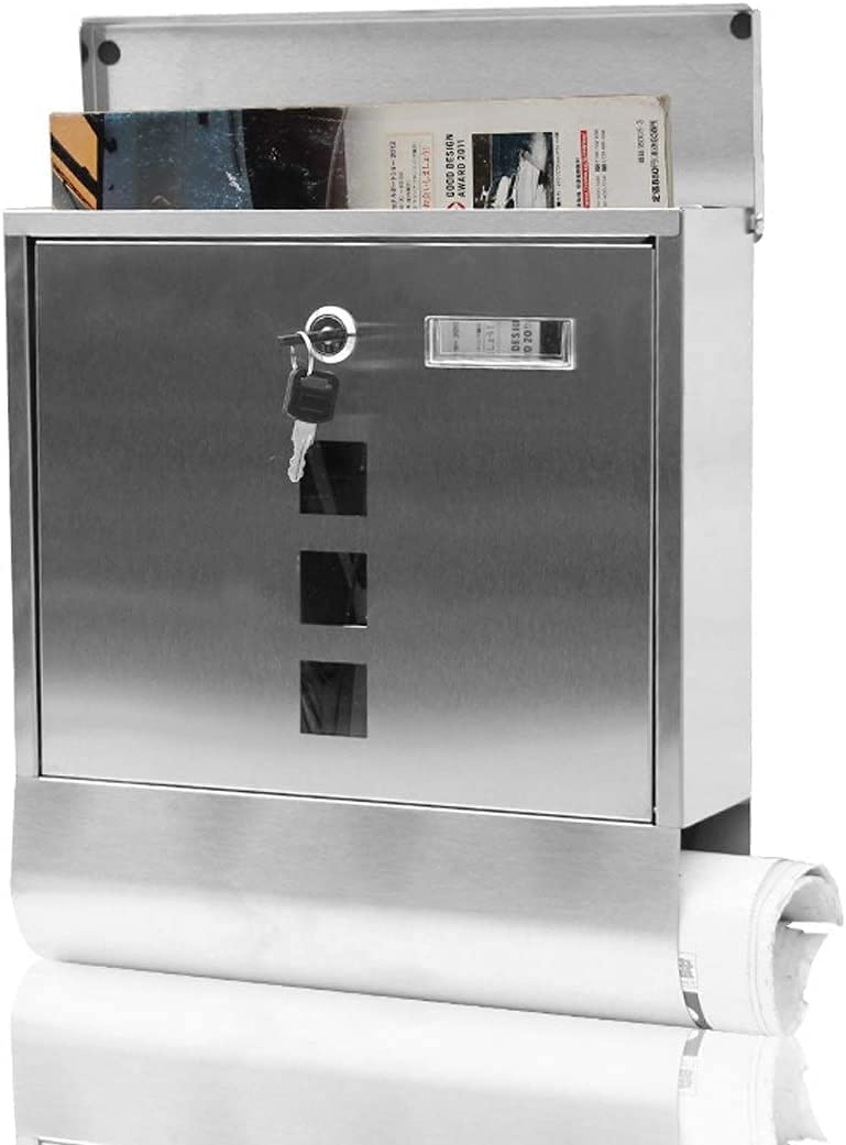 Sjdopulse Suggestion Box Business Drop Boxes Donation Box Wall-Mounted Newspaper Box With Lock Stainless Steel Waterproof Mailbox Stainless Steel Mailbox Wall Mailboxes For Outside