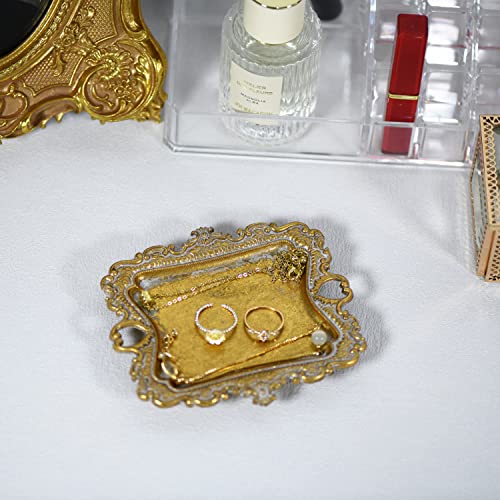 Image of Funly mee Antique Trinket Dish Vintage Jewelry Tray, Ring Holder (Gold, Small (Pack of 2))
