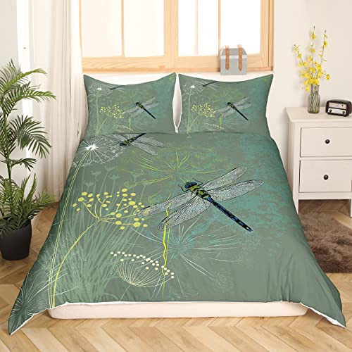 Homewish WWS15792ZMD-TJ_USQ Dragonfly Duvet Cover Set Queen Size,Dandelion Floral Bedding Set 3Pcs thumb #1