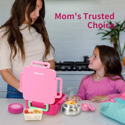 Image of Kids Bento Box for Thermos, [Large Capacity] Insulated Lunch Box Kids with 4 Compartment for Ages 3+, Drop-Proof & Dishwasher Safe Lunchbox Container Pink