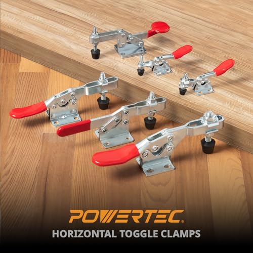 Image of POWERTEC 1PK Toggle Clamp, 500 lbs Holding Capacity, 225D Quick Release Horizontal Clamps w / Antislip Rubber Pressure Tip for Woodworking Jigs and Fixtures, Welding, Drill Press, Crosscut Sled (20301)