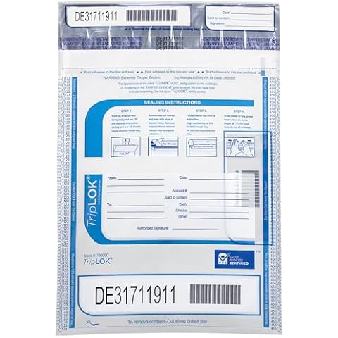 ControlTek TripLok 9" x 12", Clear, 100 Bags, Tamper-Evident Deposit Bags for Cash Handling & Valuables, Moisture, Heat and Cold Sensitive Ink, Tear-off receipt + Large Barcodes 585028 Cover