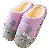 haselnusskuchen  Flyd Winter Warme Plüsch Hausschuhe Damen Herren Baumwolle Gefüttert Hasen Pantoffeln Weiche rutschfest Indoor Slippers,35/36 (Herstellergröße 36-37),A-violett