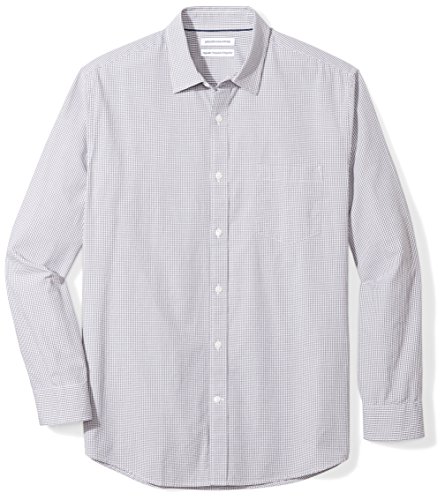 Amazon Essentials Men's Regular-Fit Long-Sleeve Casual Poplin Shirt, Grey Mini-Gingham, X-Large