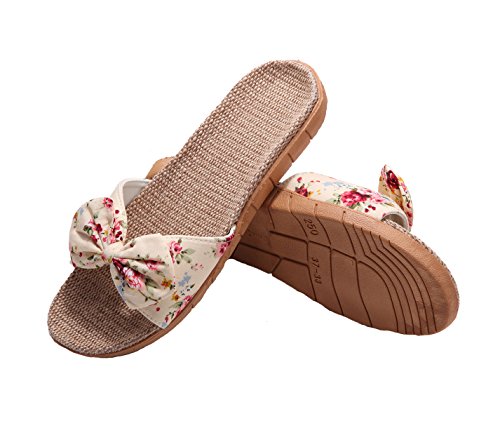 xsby Womens Cozy Indoor Cotton Flax Home Slippers Non-Slip Casual Sandals