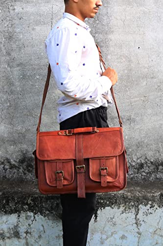 Maletín porta laptop de cuero marrón vintage unisex miniatura 2