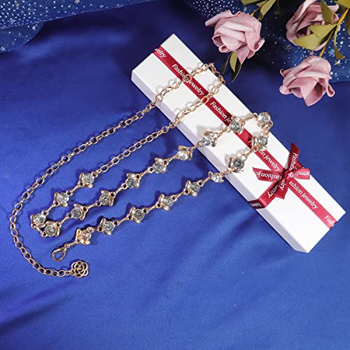 Lovful Chain Belt for Women,Rhinestone Crystal Waist Cahin Belts,Metal Adjustable Dress Belt 6