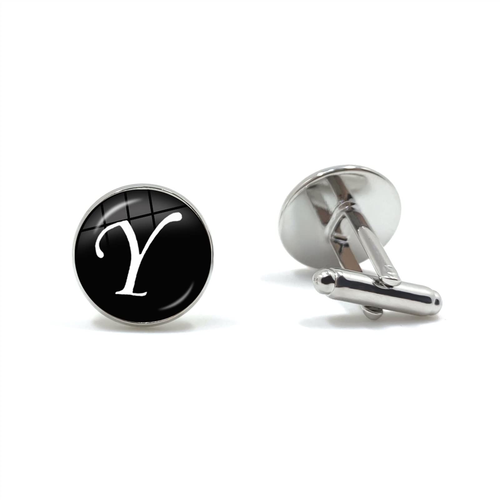 Herren Mode AZ Single Alphabet Manschettenknöpfe Silber Farbe Buchstabe Manschettenknopf für Herren Gentleman Hemd Hochzeit Manschettenknöpfe Geschenke (Metallfarbe : 24)
