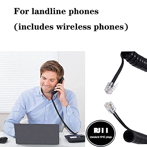 Image of LanSenSu 10 Pack Phone Cord Landline8Ft Uncoiled / 1.4Ft Coiled Landline Phone Handset Cable RJ9 4P4C Telephone Accessory- Black