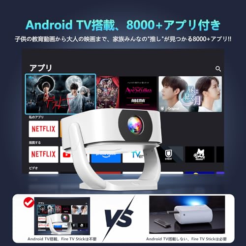 undefined NUTROMO プロジェクター 家庭用【2025年新登場・Android TV搭載・APP利用可能・270°回転】プロジェクター 小型 25000LM 1080P Wi-Fi6 4K対応 天井投影 自動台形補正 Bluetooth5.3 HiFiスピーカー内蔵 ホームプロジェクター 50%ズーム機能 スマホ/パソコン/DVD/Switch/などに対応 操作簡単 日本語取扱説明書 の商品画像 1