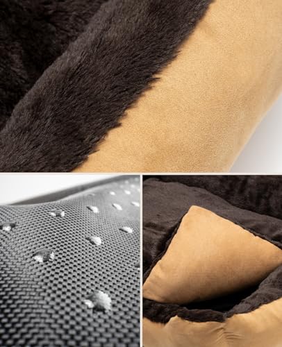 lionto Hundebett mit Wendekissen und Rutschfester Unterseite, Robustes Heimtierkissen mit tiefem Einstieg für Hunde und Katzen jeden Alters, 60x48 cm, kuscheliges Hundekissen, beige/braun