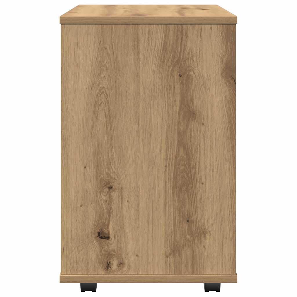 Contenedor con ruedas de madera de roble Artisan, 46 x 36 x 59 cm, con cajón y espacio de almacenamiento, armario de almacenamiento móvil con ruedas para oficina, salón, cocina y taller