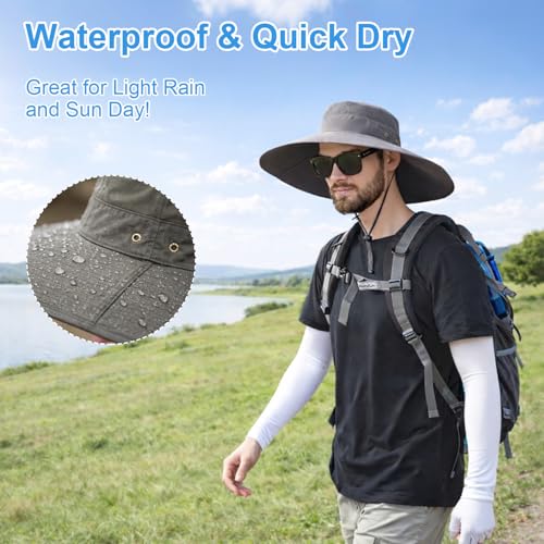 Image of HUAMULAN Wide Brim Sun Hats Men and Women Bucket Safari Fishing Hat for Hiking Garden Lawn Work Camping Outdoor