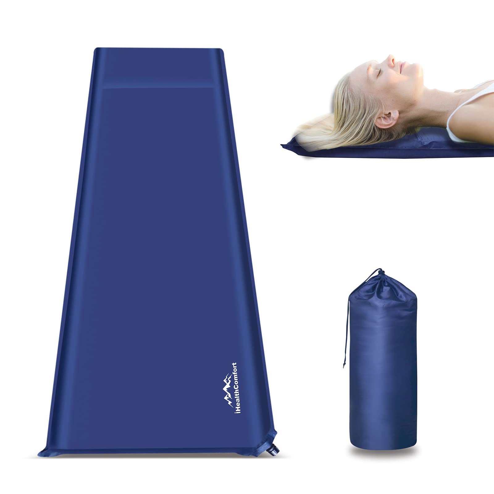 AUTOTRENDSCamping Sleeping Pad Self Inflatable Camping Mattress with Pillow,Lightweight&Compact Sleeping Pad for Travelling,Hiking,Tent,Backpacking(77.2 * 22.8 * 2.4inches) Navy Blue