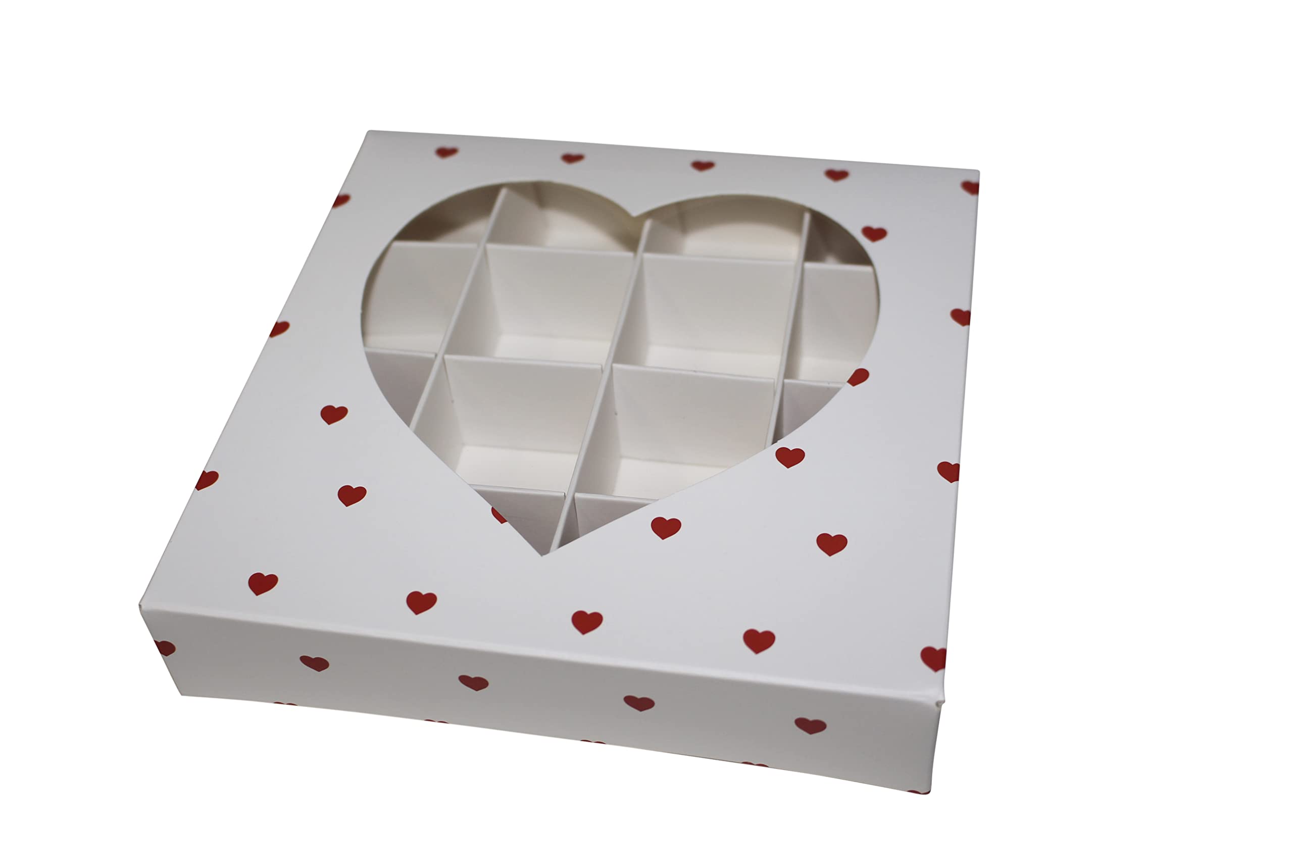 Generic Red Hearts Box - Food Safe Display Box - 15x15x3.5cm - 9 Section Grid - 10 Boxes