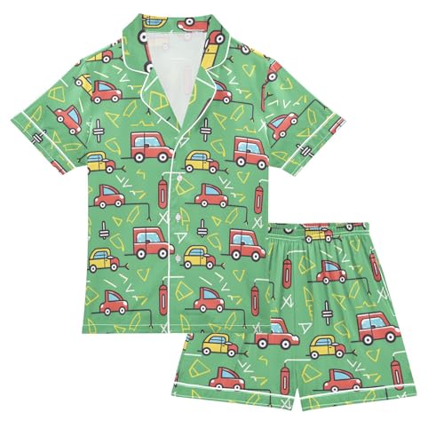 ALAZA Electric Car Pajamas Satin Pajama Set Short Sleeve Button Down Sleepwear