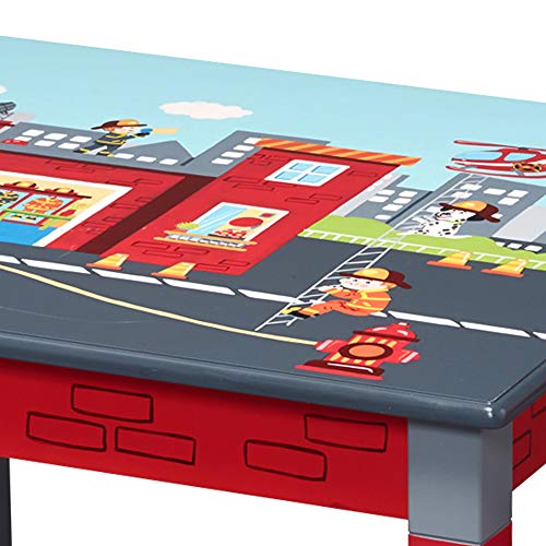 Fantasy Fields - Little Fire Fighters Kids Sturdy Wooden Table & Set of 2 Chairs Hand Painted Lead Free and Non-toxic Water-based Paint, Red