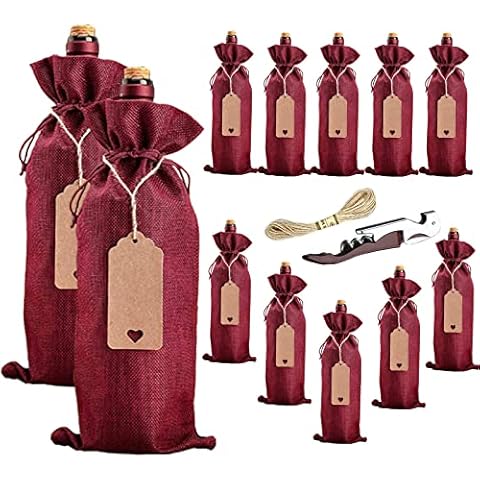 Penubuy 12 Bolsas de Vino de arpillera con cordón con Etiqueta y Cordel (Rojo Burdeos) Cover