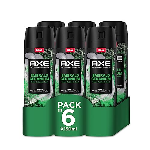 Axe Pack Ahorro Desodorante en aerosol para hombre Emerald Geranium Fragancia Premium, 6 x 150 ml