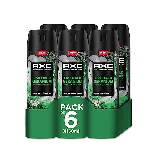 Axe Pack Ahorro Desodorante en aerosol para hombre Emerald Geranium Fragancia Premium, 6 x 150 ml
