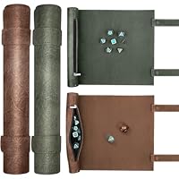 SIQUK 2 Stücke Würfelmatte im Schriftrollen Stil Würfelmatte Rollentablett Würfelschale zum Rollen Würfeltablett & Würfelsack mit Würfel Aufbewahrung Würfelteller für DND RPG (Grün, Kamel)