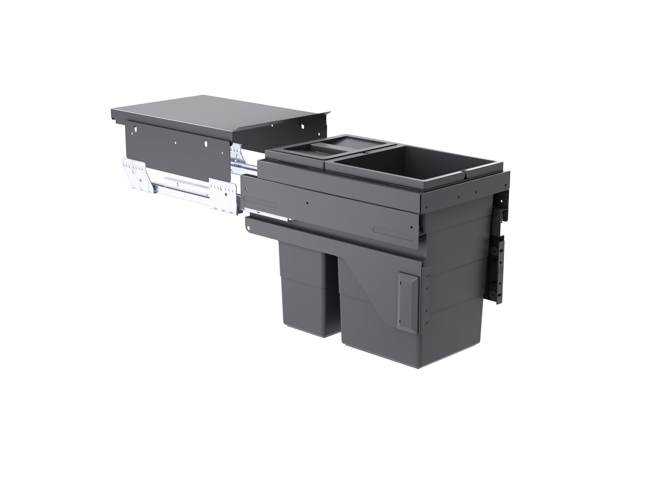 Hailo Abfallsammler 361087 | für 30 cm Schrank mit Möbelfront | 2fach Trennung 25 Liter | Mülleimer Auszugsystem | Dunkelgrau