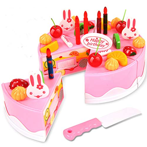 SKEIDO Plastic Kitchen Cutting Toy Birthday Cake Pretend Play Food Toy Set for Kids