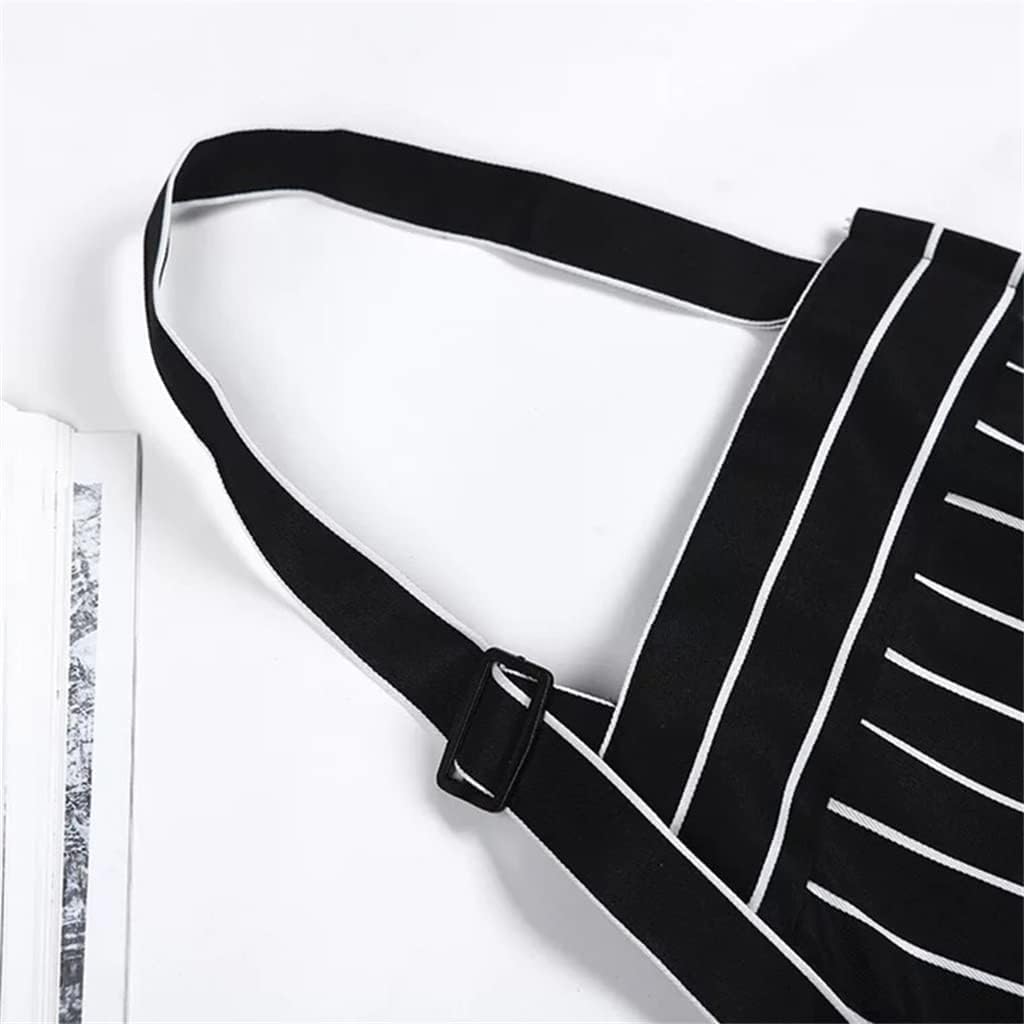 Apron,Adjustable Adult Black Striped Bib Apron with Chef Waiter Kitchen Chef (Color : Black, Size : 70 * 65cm)