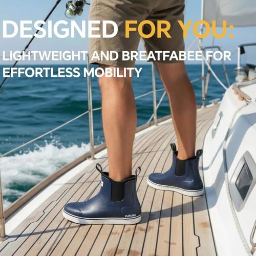Image of Furuian Men's Deck Boots Waterproof Ankle Rain Boots Fishing Boots