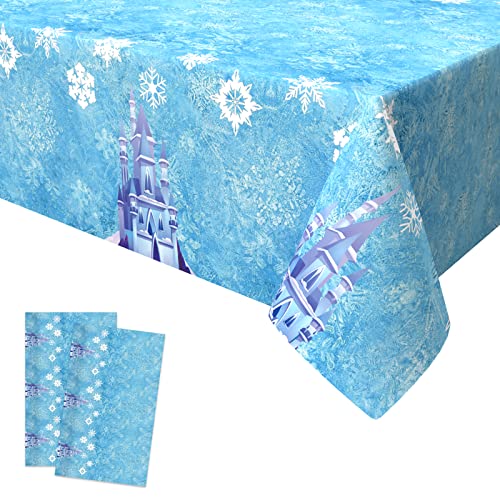 2PCS Schneeflocken Tischdecke,Xinvery Blau Weiß Party Tischdecke Schnee EIS Rechteck Wasserdicht Dünn Plastic Tischtuch für Geburtstag Weihnachten Party Dekorationen 137 x 274cm Cover
