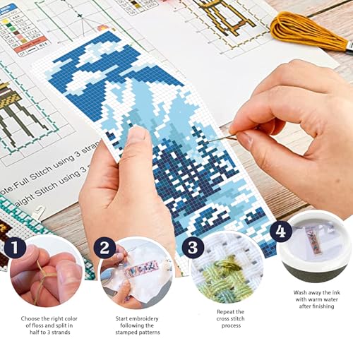 Image of FREEBLOSS 6pcs Cross Stitch Bookmark Kit for Adult Beginners Stamped Tarot Pattern Cross Stitch Kits Embroidery Bookmarks Craft Kit with Instructions for Gift 11CT 8 inchx2.4 inch