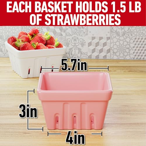 Hb Design Co. CBB-WHTPNK Ceramic Berry Basket Set Of 2-5.7"W X 3"H Large Ceramic Berry Bowl Set thumb #5