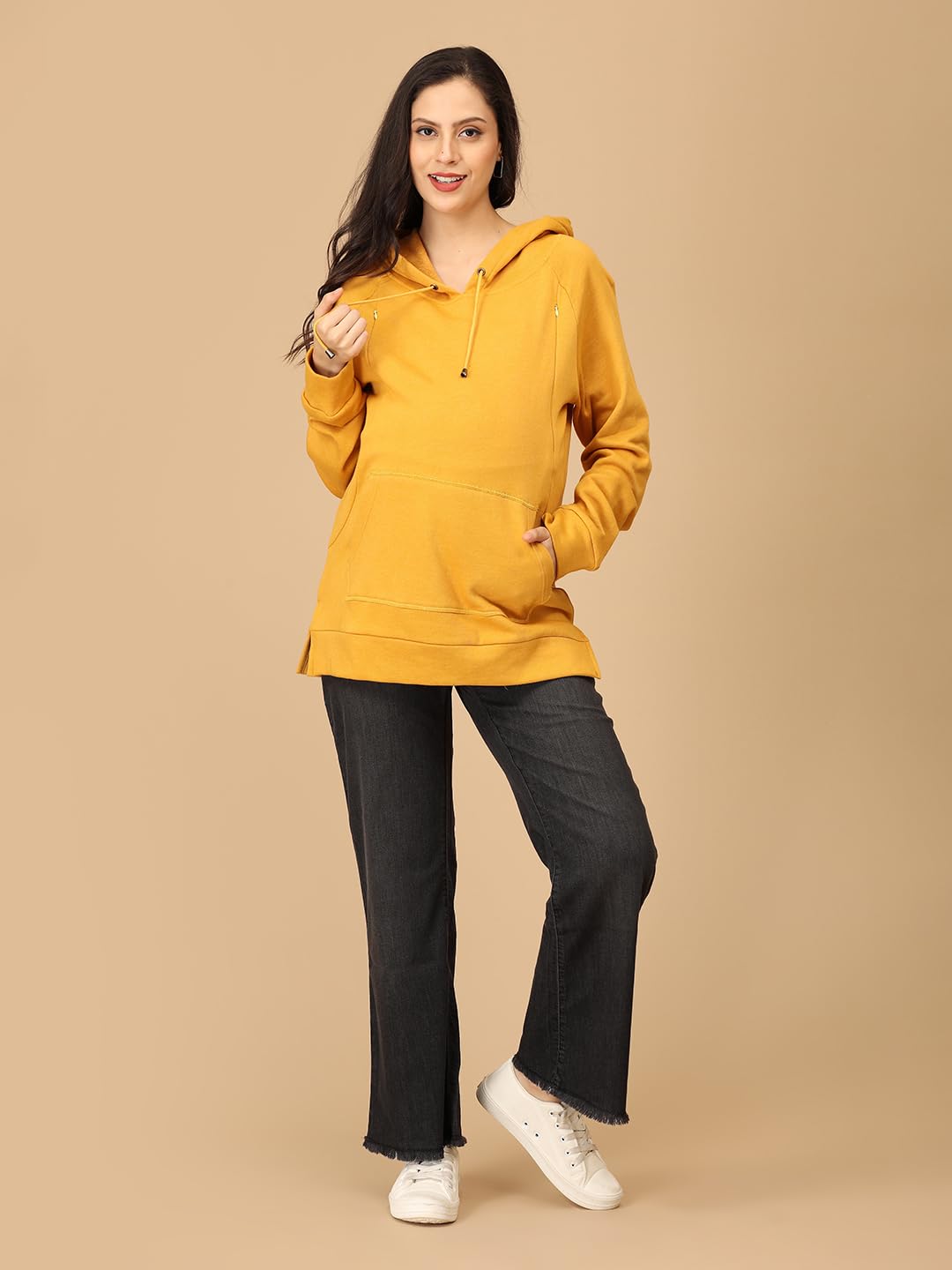 The Mom Store Maternity and Nursing Winter Hooded Sweatshirt | Breastfeeding Pre and Post Pregnancy Sweatshirt | Trendy Hoodies for New Mom | Mellow New, Yellow | M 3