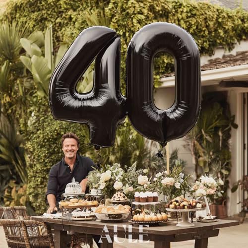 Image of AULE 40 Inch Big Black 4 Balloon Number Large Foil Helium Number Balloons 0-9 Jumbo Giant Happy 4th Birthday Party Decorations for Boy or Girl Huge Mylar Anniversary Party Supplies