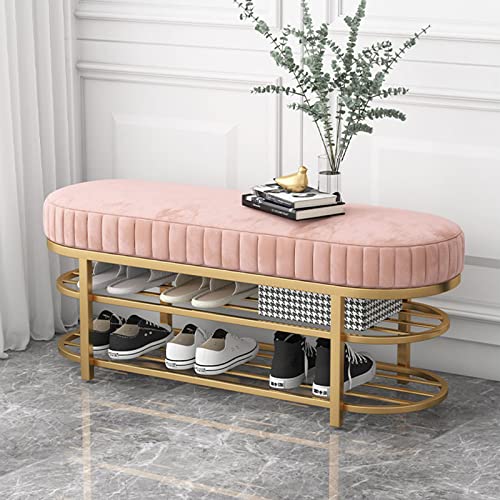 Taburete de terciopelo rosa elegante para el dormitorio y tocador 3