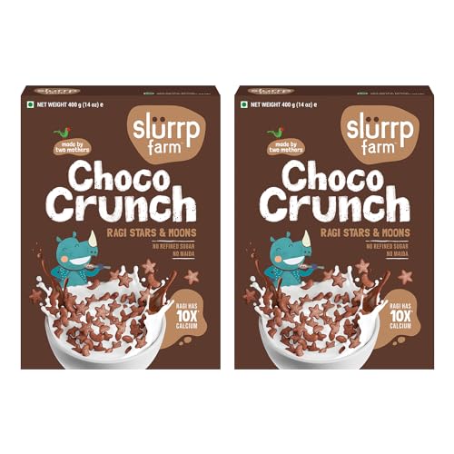 Image of Slurrp Farm Choco Crunch Cereal - No Maida, Wheat and Refined Sugar, Chocolate Stars and Moons, Healthy Millet Breakfast, 400 g, Pack of 2