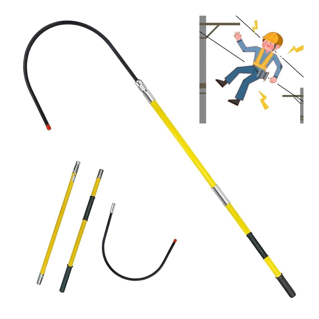 MSHGSKU High Voltage Insulated Rescue Hook - Non-Conductive Electrical Safety Pull Pole (3.0m/9.8Ft) for Life-Saving Emergency Situations - Yellow Rescue Stick