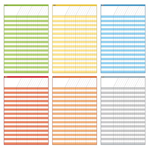 6 Pack Dry Erase Incentive Chart, 6 Multi-Color Tracking Chart for Chore/Responsibility/School Attendance/Homework Progress Tracking, 27 Rows X 15 Columns (11' x 17')