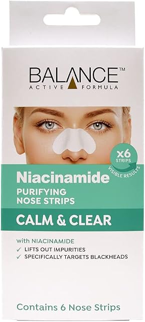 Balance Active Formula Niacinamide Calm & Clear Purifying Nose Strips (6 Pack) - Lifts out Impurities. Specifically Targets Blackheads. Unclogs Pores.