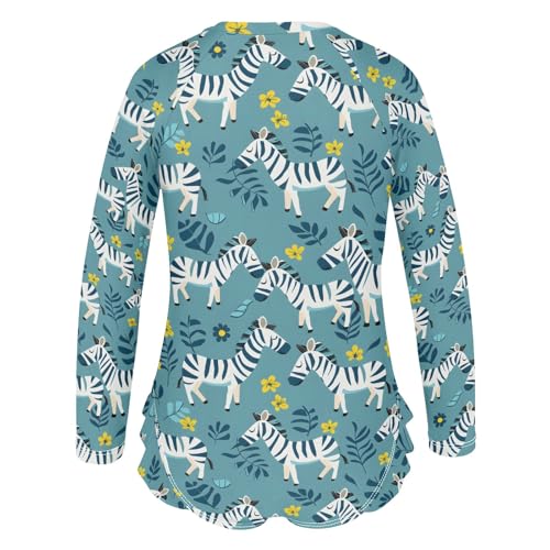 Cute Zebras Flower Girls Long Sleeve Swimsuit Rash Guard One Piece Bathing Suits Zipper 3-12T3