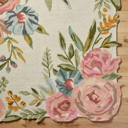 Image of Handmade Tufted Irregular Shape Wool Area Rug Botanical Design, Thick & Soft Carpet for Living Room, Bedroom Hall Room Color Multi Size 5X7 feet (150x210cm)
