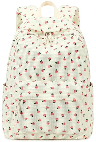 LEDAOU Mochila escolar para meninas adolescentes escola primária mochila infantil mochila feminina laptop mochila viagem, Pequena flor rosa - bege, Large, Mochila