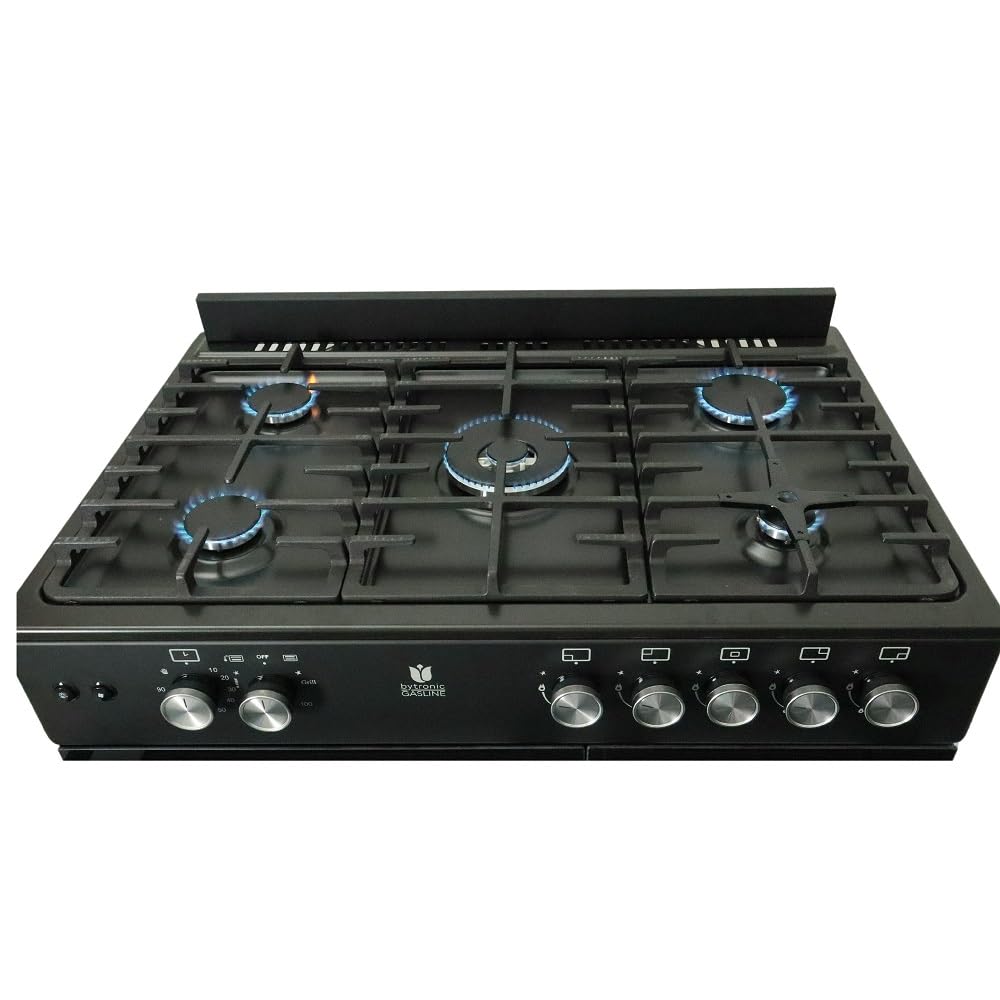 Gasline GAG90GPXFL-B Schwarz Gas Standherd 90cm 71L 4,8kW Umluft Hähnchenspieß Wok Propan 50Mbar